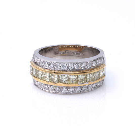 ReMARKable Estate Natural Diamond Band in 18 Karat - 20 Karat White - Yellow Gold with 1.80ctw Yellow VS1-VS2 Princess Diamonds