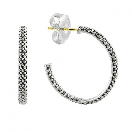 Lagos Signature Caviar Collection Medium Hoop Earrings (No Stones) in Sterling Silver White
