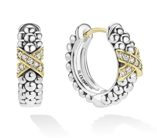 Lagos Caviar Lux Collection Huggie Natural Diamond Earrings in Sterling Silver - 18 Karat White - Yellow with 0.10ctw Round Diamonds