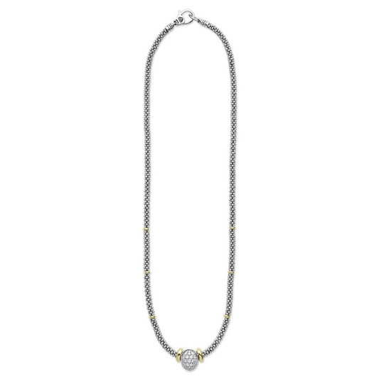 Lagos Signature Caviar Collection Natural Diamond Necklace in Sterling Silver - 18 Karat White - Yellow