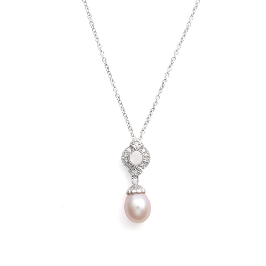 14K white gold necklace with rose pearl.