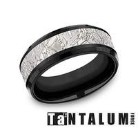 Carved tantalum titanium ring, black and grey.