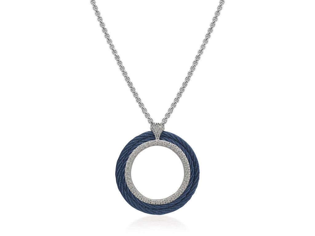 Earth Mined Diamond Necklace in Stainless Steel - 18 Karat White - Blue with 0.36ctw Round Diamond