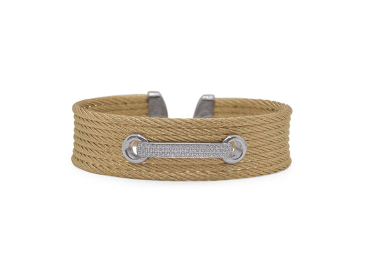 Diamond bracelet with gold and silver accents.