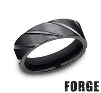 Black titanium band with carved diagonal grooves.