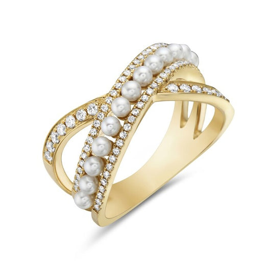 Color Gemstone Ring in 14 Karat Yellow with 13 Freshwater Pearls