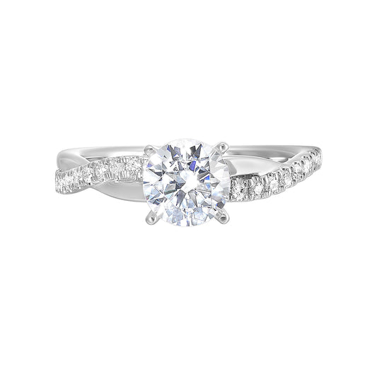 Marks 89 Side Stone Natural Diamond Semi-Mount Engagement Ring in 14 Karat White with 20 Round Diamonds, totaling 0.19ctw