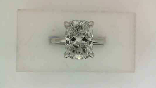 Hidden Accent Lab-Grown Diamond Complete Engagement Ring in 14 Karat White with 1 Elongated Cushion Lab Grown Diamond, Color: F, Clarity: VS1, totaling 3.05ctw