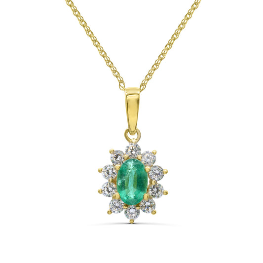 Pendant Precious Color Collection Color Gemstone Necklace in 14 Karat Yellow with 1 Oval Emerald 0.60ctw