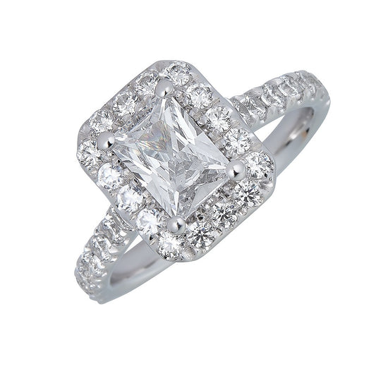 ReMARKable Designs Halo Complete Engagement Ring in 14 Karat White Gold with 1.01ctw of Round Lab-Grown Diamonds, Clarity: VVS1, Color: F