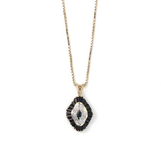 Marks Estate Department 2 Color Gemstone Necklace with 1 Marquise Sapphire 0.13ctw in 14 Karat Yellow Gold