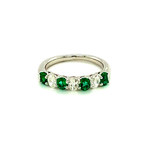 Color Gemstone Color Gemstone Band in 14 Karat White with 4 Oval Emeralds 0.55ctw