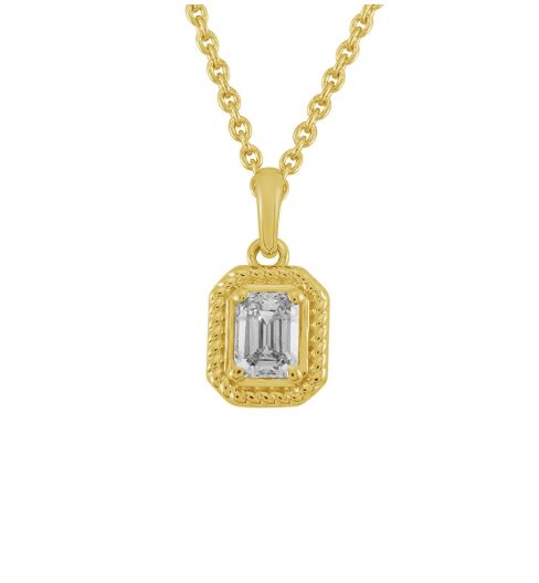 Natural Diamond Necklace in 14 Karat Yellow with 0.33ctw G VS2 Emerald Diamond