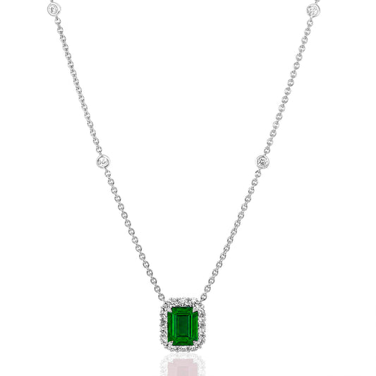 Pendant Color Gemstone Necklace in 18 Karat White with 1 Emerald Emerald 1.58ctw