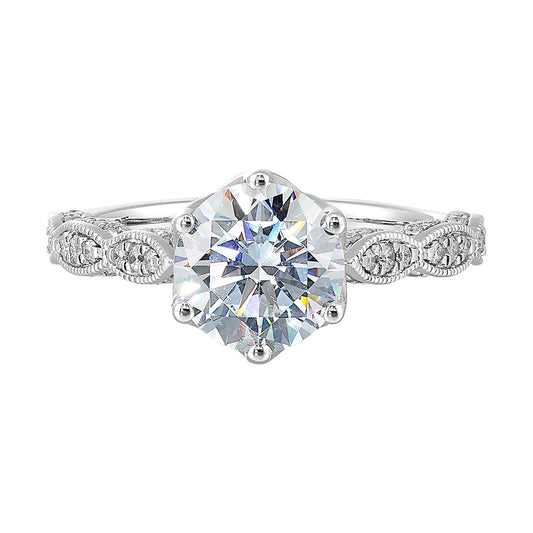 14K white gold ring with round diamonds.