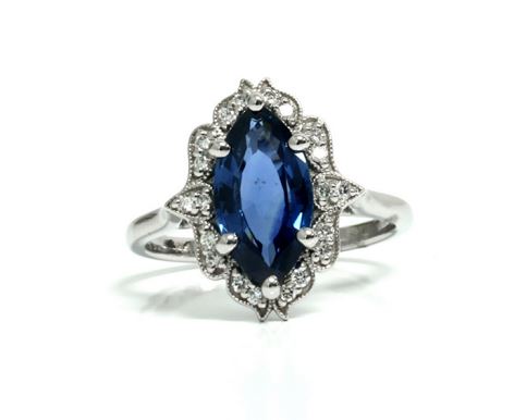 AFFORADABLE GEMS (NY) CORP. Color Gemstone Ring with 1 Marquise Blue Sapphire 2.64ctw in Platinum White