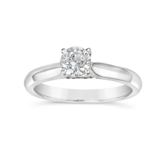 Solitaire Hidden Accent Natural Diamond Semi-Mount Engagement Ring in 14 Karat White with 22 Round Diamonds, Color: G/H, Clarity: SI2, totaling 0.07ctw
