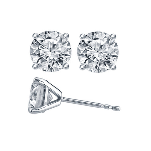 Round diamond stud earrings, white gold setting.