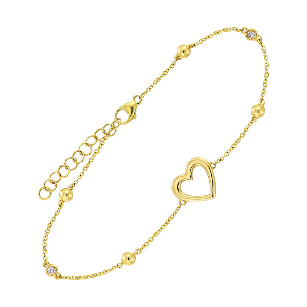 14K yellow gold heart bracelet with diamonds.