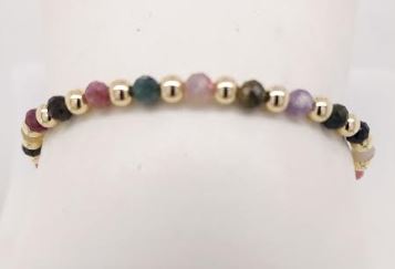 Stretch Color Gemstone Bracelet in Gold Filled Yellow Round Tourmaline