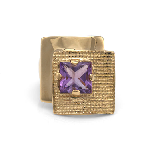 Marks Estate Department 2 Color Gemstone Ring in 14 Karat Yellow Gold with 1 Princess Amethyst 2.00ctw 8mm-8mm