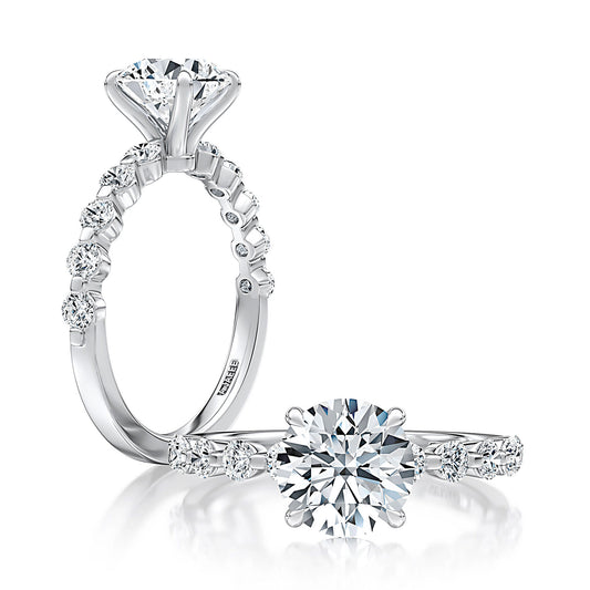 14K white gold ring with round diamonds.