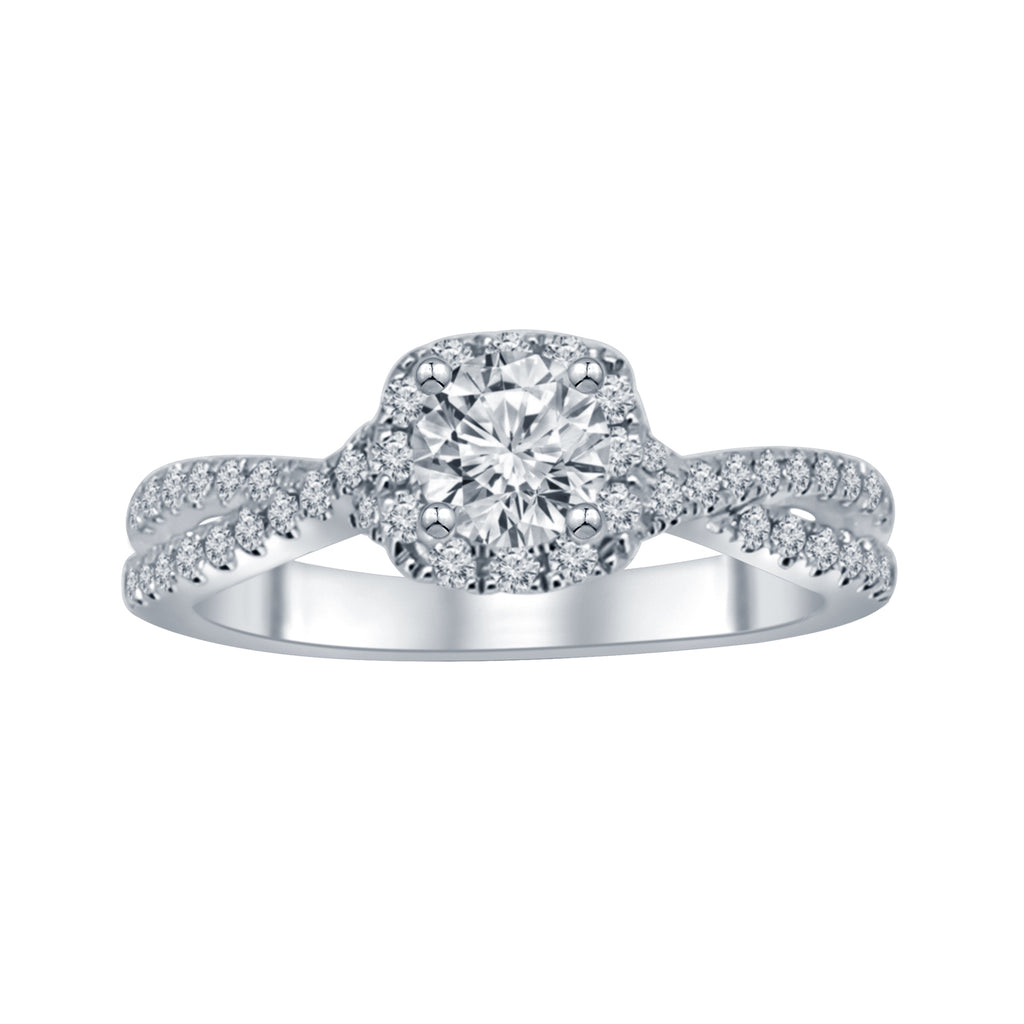 Halo Pre-Set Lab-Grown Complete Diamond Engagement Ring in 14 Karat White with 0.57ctw G VVS2 Round Lab Grown Diamond
