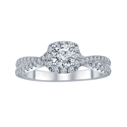 Halo Lab-Grown Complete Diamond Engagement Ring in 14 Karat White