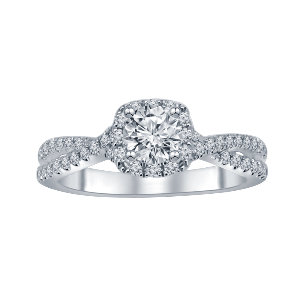 Floral diamond engagement ring, twisted band design.