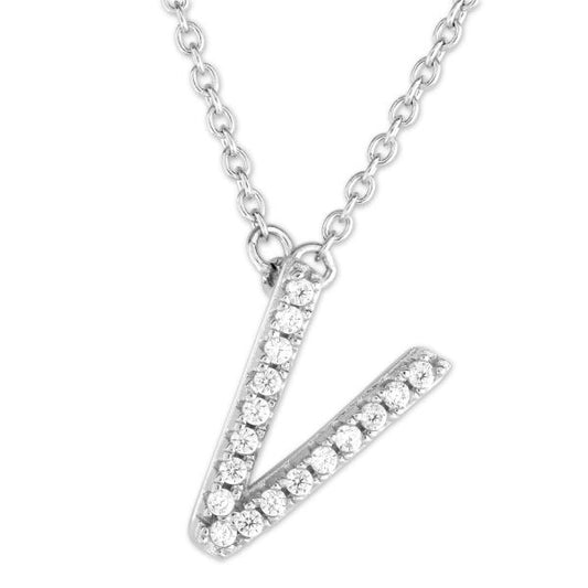 Sterling silver initial necklace with cubic zirconia.