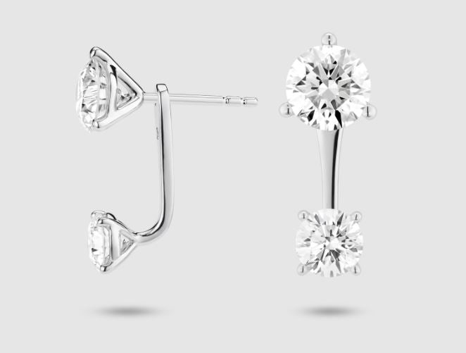 14K white gold earrings with round diamonds.