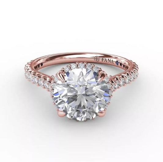 Halo Hidden Accent Natural Diamond Semi-Mount Engagement Ring in 14 Karat Rose Round Diamond, totaling 0.51ctw