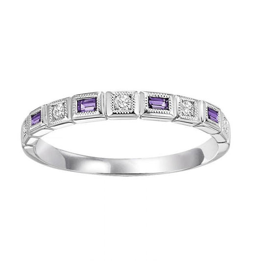 Semi-Precious Color Collection Stackable Color Gemstone Band in 10 Karat White with 4 Baguette Amethysts 0.12ctw