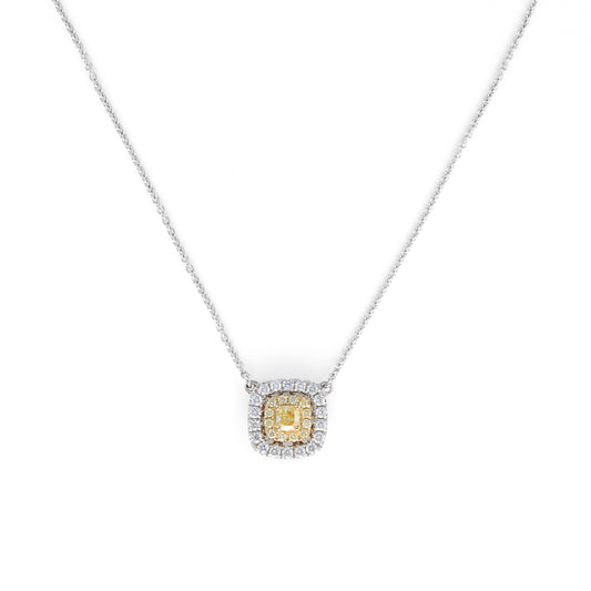 Yerushalmi Brothers Natural Diamond Necklace in 18 Karat White Yellow Gold with 0.25ctw Yellow Cushion Diamond