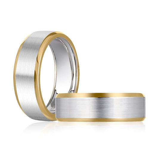 Two-tone polished satin 14K band.