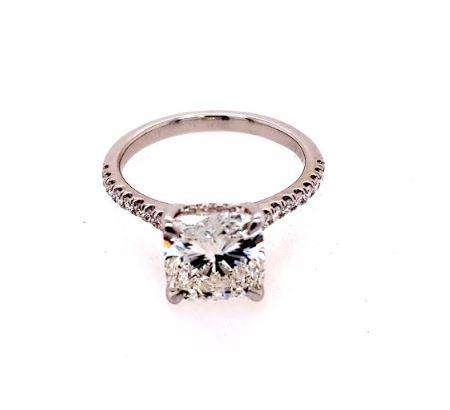Side Stone Lab-Grown Diamond Complete Engagement Ring in 14 Karat White with 3.04ctw G VS1 Cushion Lab Grown Diamond