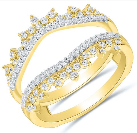 14K white-yellow gold band with round diamonds.