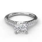 Side Stone Hidden Accent Natural Diamond Semi-Mount Engagement Ring in 14 Karat White with 46 Round Diamonds, Color: G/H, Clarity: SI1, totaling 0.28ctw