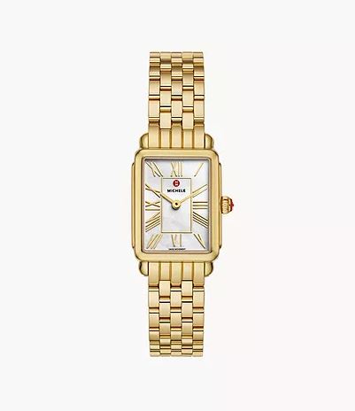 Gold-plated watch with mother-of-pearl dial.