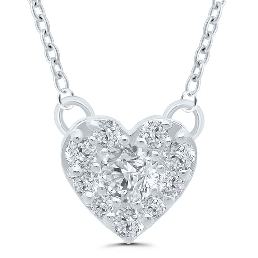 Heart-shaped necklace with round brilliant diamonds.
