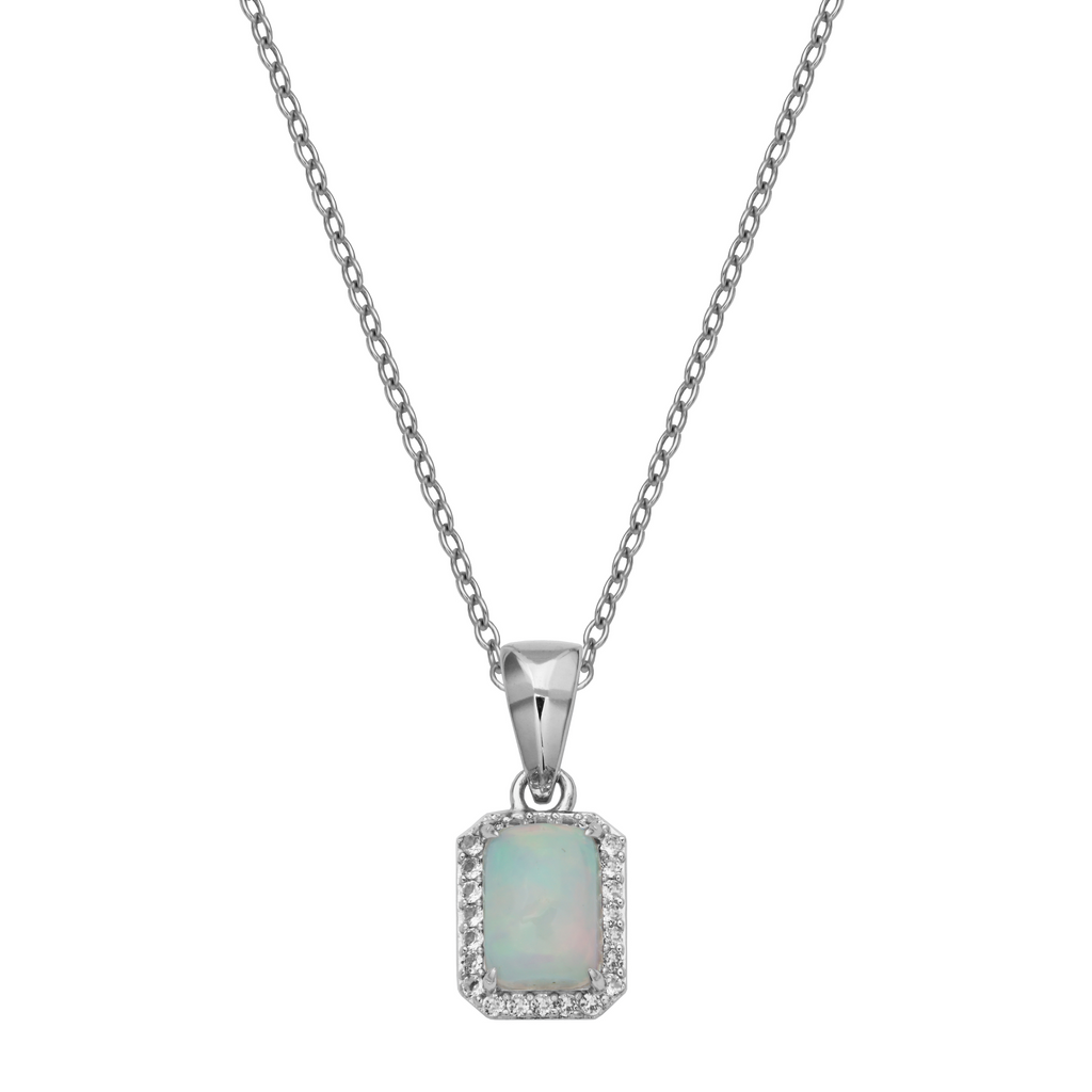 Sterling silver necklace with emerald opal pendant.