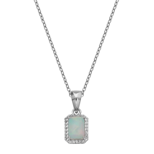 Sterling silver necklace with emerald opal pendant.