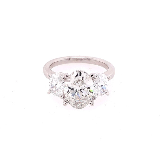 Three Stone Lab-Grown Diamond Complete Engagement Ring in 14 Karat White with 3.00ctw F VS1 Oval Lab Grown Diamond