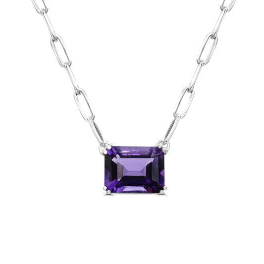 ReMARKable Designs Pendant Color Gemstone Necklace in Sterling Silver White with 1 Emerald Amethyst 2.00ctw