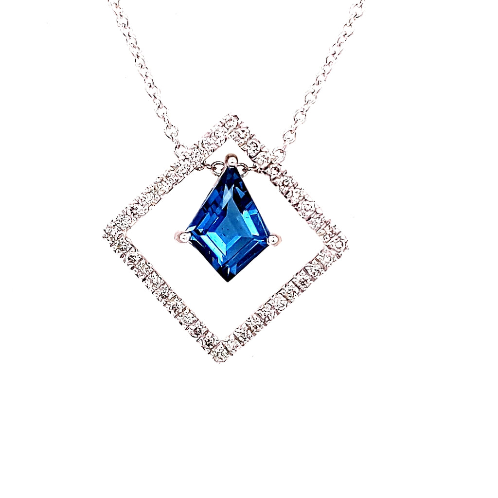 Pendant Color Gemstone Necklace in 14 Karat White with 1 Kite Blue Topaz 0.60ctw