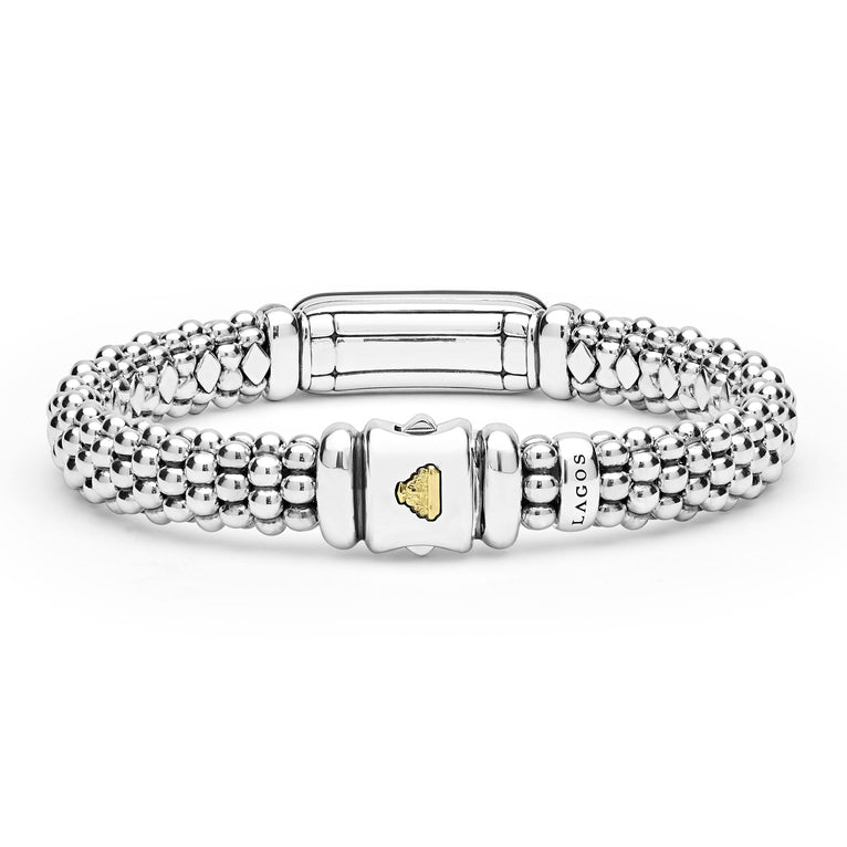 Sterling silver caviar rope bracelet with diamonds.