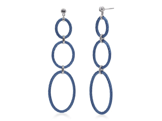 Drop Earrings (No Stones) in Stainless Steel Cable White - Blue