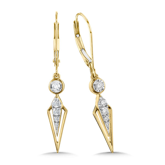 Dangle earrings with round diamonds, yellow gold.