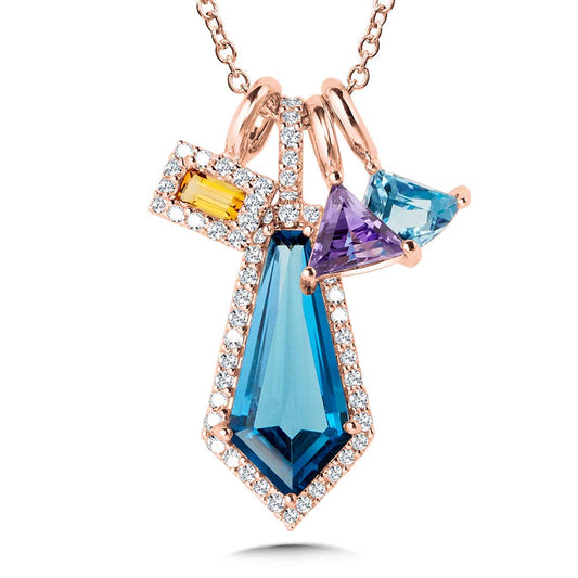 SDC Creations Color Gemstone Necklace in 14 Karat Rose Gold with 4 Various Shapes Multi-Stones 3.34ctw
