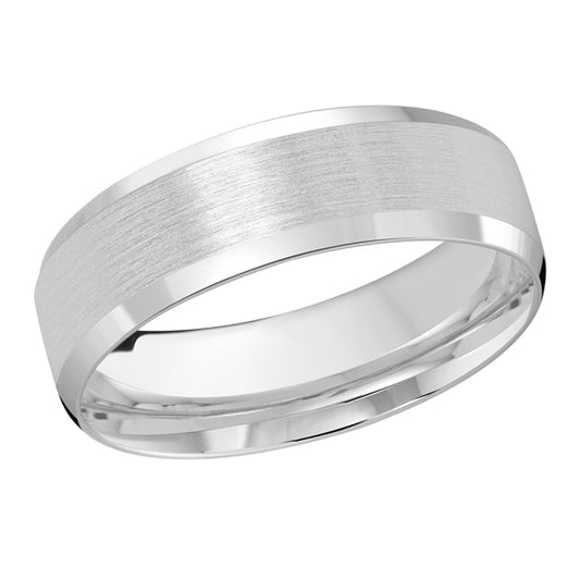 7MM white gold carved band, polished satin finish.